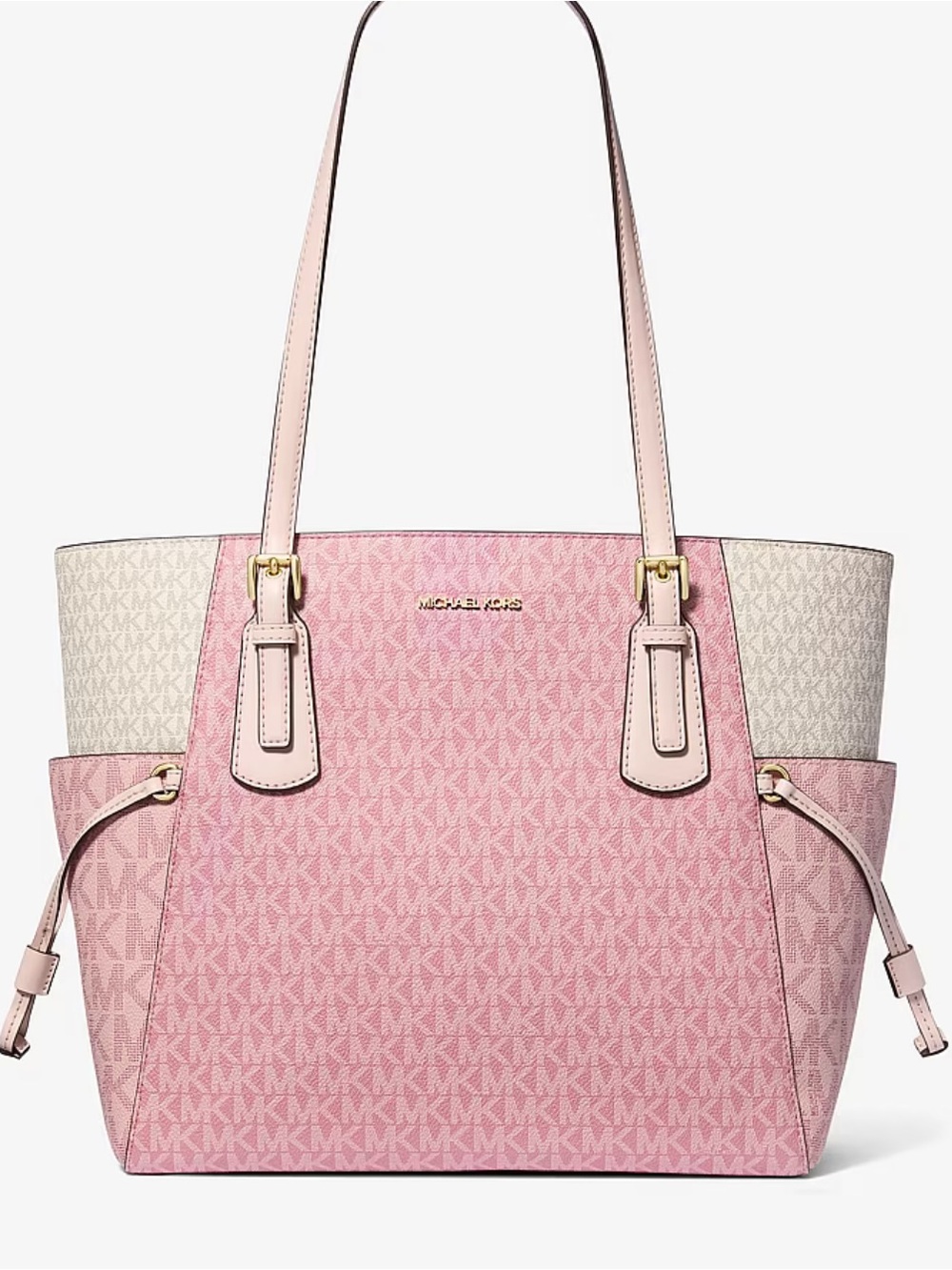 MICHAEL KORS Voyager Large Color-Block Signature Logo Tote Shoulder Bag